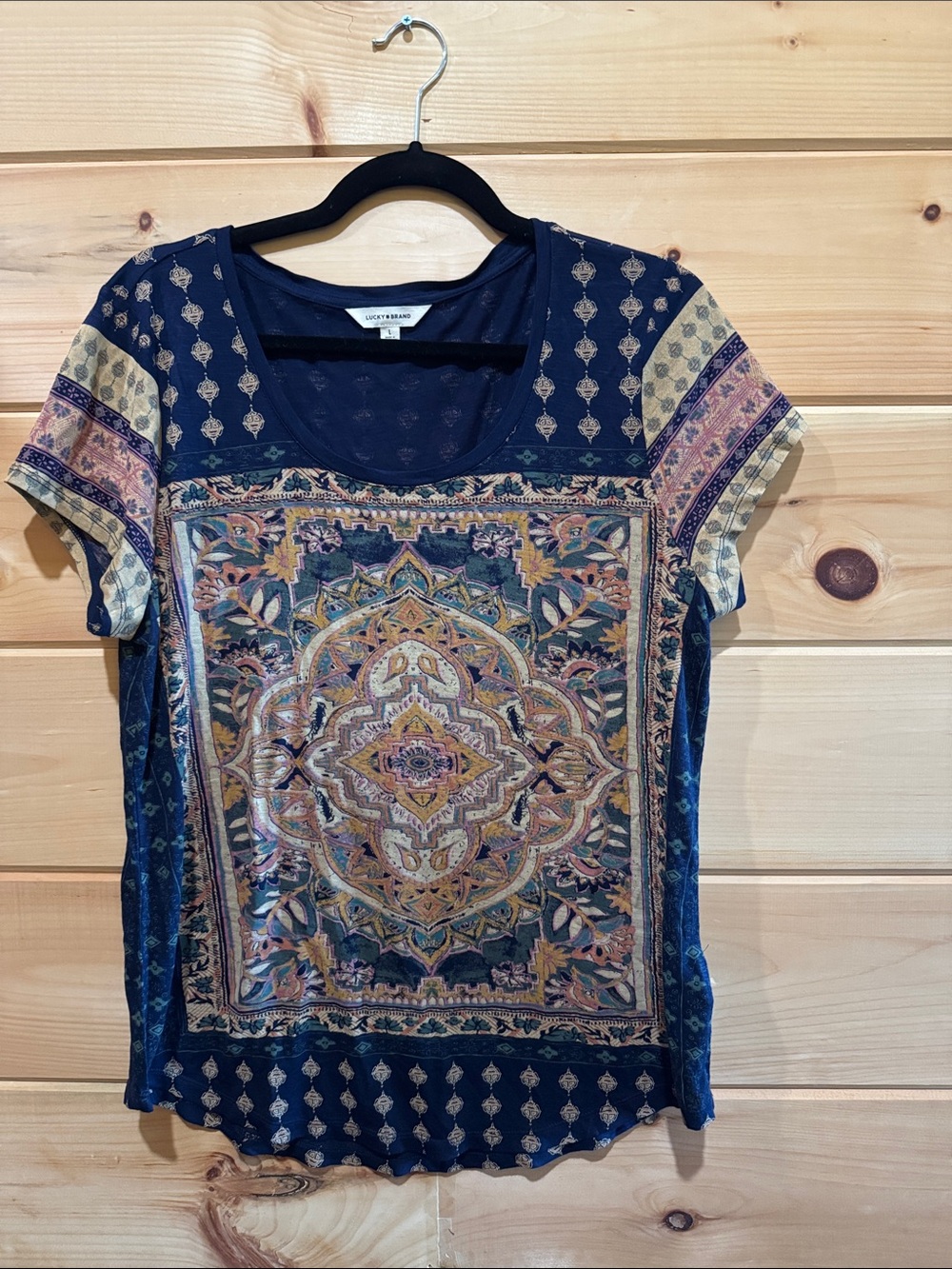 Lucky Brand Navy Blue Medallion Short-Sleeve Tee